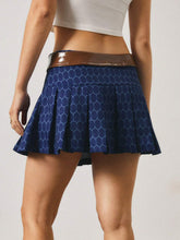 SURIMA Women's Brown Faux Leather & Printed Patchwork Skirt With Built-In Shorts, A-Line Knee-Length Skirt